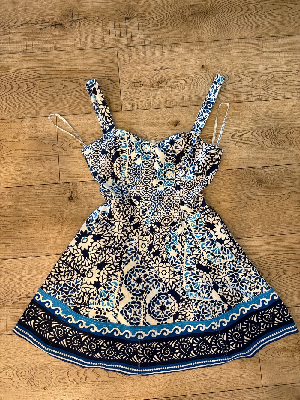Avec Les Filles Blue & White Tile-Print Sundress